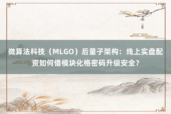 微算法科技（MLGO）后量子架构：线上实盘配资如何借模块化格密码升级安全？