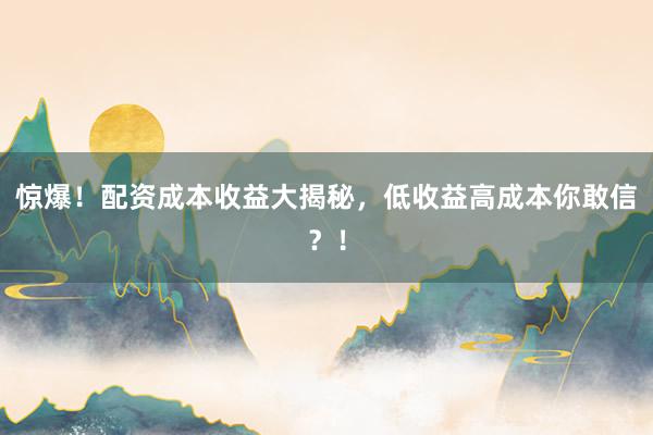 惊爆！配资成本收益大揭秘，低收益高成本你敢信？！