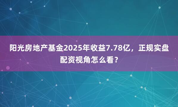阳光房地产基金2025年收益7.78亿，正规实盘配资视角怎么看？