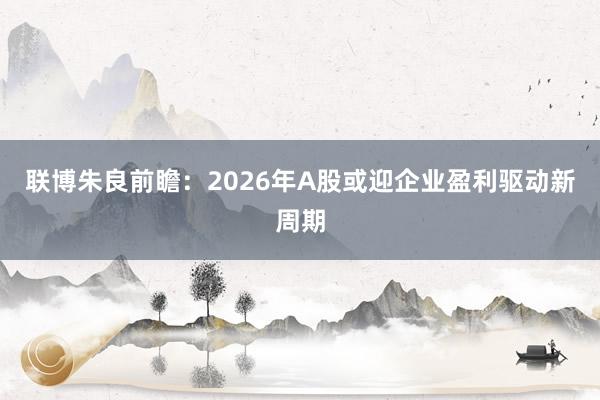 联博朱良前瞻：2026年A股或迎企业盈利驱动新周期