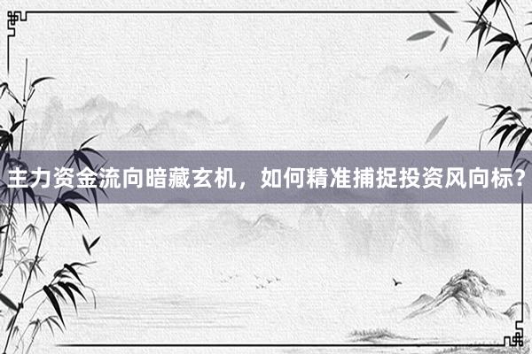 主力资金流向暗藏玄机，如何精准捕捉投资风向标？