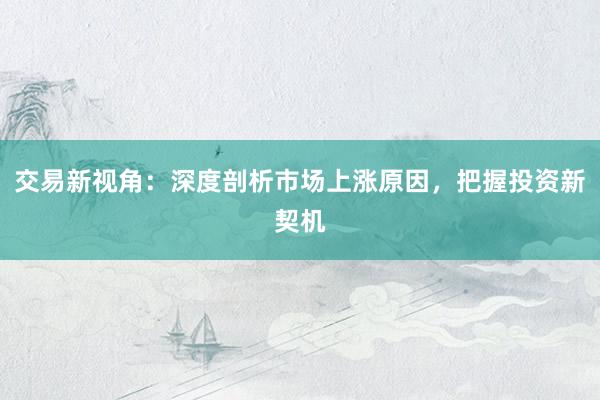 交易新视角：深度剖析市场上涨原因，把握投资新契机