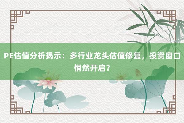 PE估值分析揭示：多行业龙头估值修复，投资窗口悄然开启？