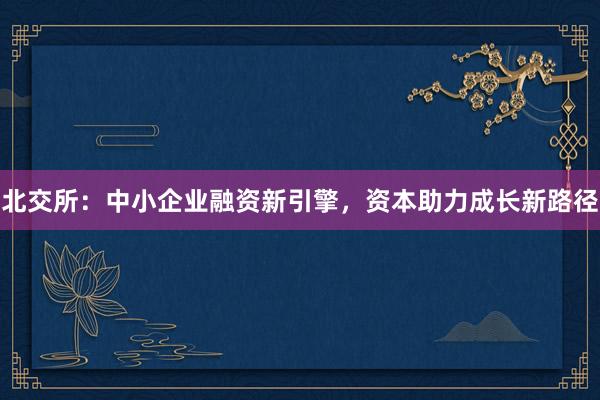 北交所:中小企业融资新引擎,资本助力成长新路径