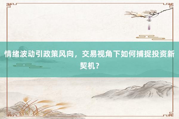 情绪波动引政策风向，交易视角下如何捕捉投资新契机？