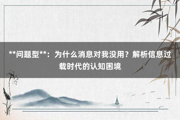 **问题型**：为什么消息对我没用？解析信息过载时代的认知困境
