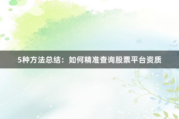 5种方法总结：如何精准查询股票平台资质